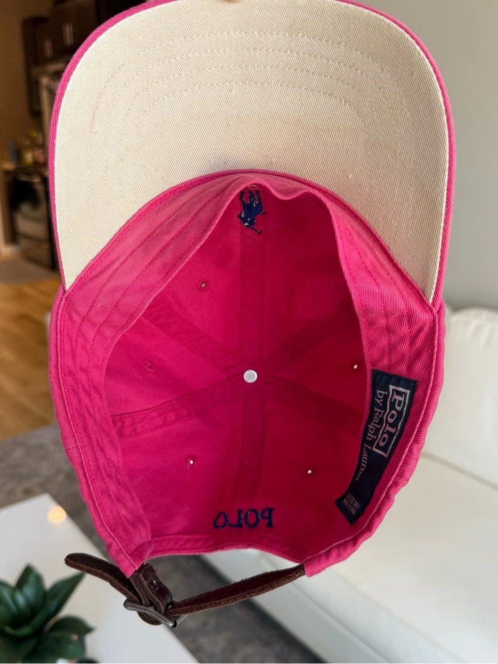 💯 Authentic Vintage Pink Polo by Ralph Lauren Baseball Cap with Navy Pony Logo